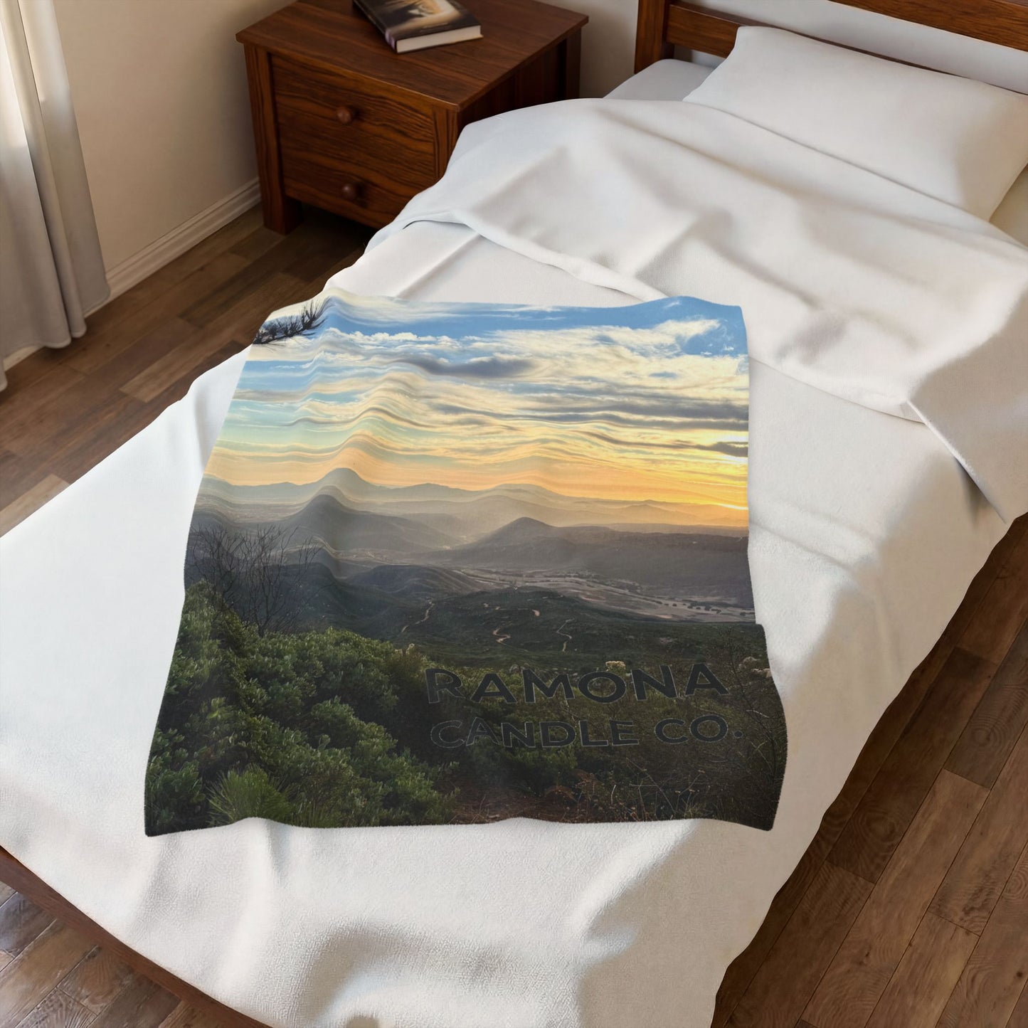 Sunset Over Ramona Velveteen Blanket — Ramona Candle Co.