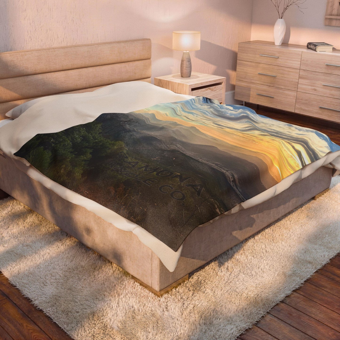 Sunset Over Ramona Velveteen Blanket — Ramona Candle Co.